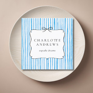 Blauw Witte Streep Vintage Strik  Vierkante Visitekaartje