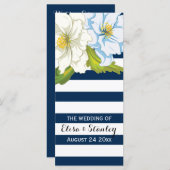 Blauw witte strepen, bloemen moderne bruiloft prog programmakaart (Voorkant / Achterkant)