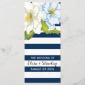 Blauw witte strepen, bloemen moderne bruiloft prog programmakaart (Voorkant)