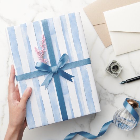 Blauw Witte Strepen Bruidsdouche Cadeaupapier (Geschenken)