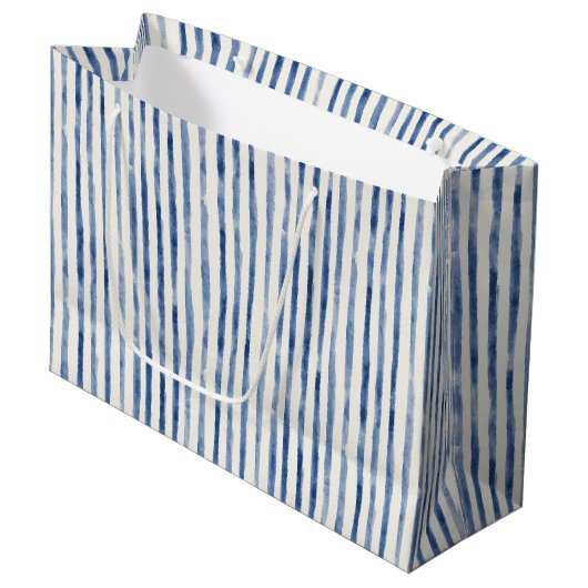 Blauw Witte Strepen Bruidsdouche Groot Cadeauzakje (Voorkant Gekanteld)