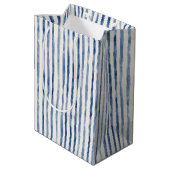 Blauw Witte Strepen Bruidsdouche Medium Cadeauzakje (Achterkant Gekanteld)