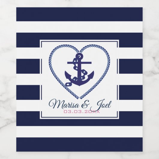 Blauw & Witte Strepen en Anker Wijn Etiket (Enkel label)