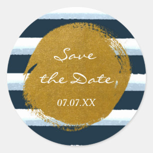 Blauw Witte Strepen & Goud Folie Waterverf Sticker