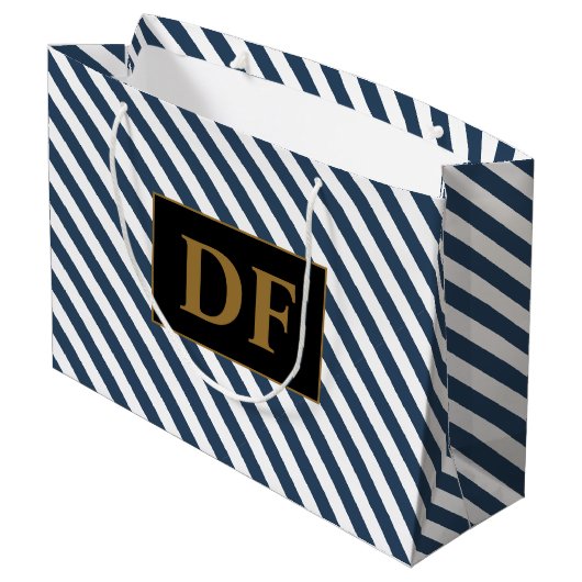 Blauw/witte strepen Grote Gift Bag Groot Cadeauzakje (Achterkant Gekanteld)