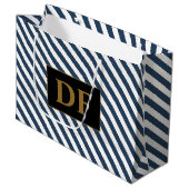 Blauw/witte strepen Grote Gift Bag Groot Cadeauzakje (Voorkant Gekanteld)