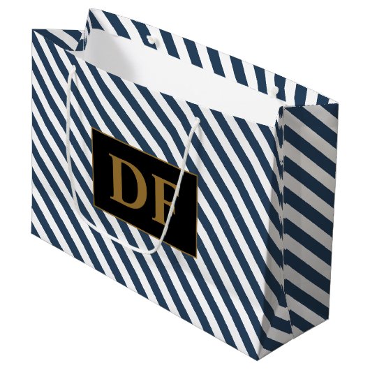 Blauw/witte strepen Grote Gift Bag Groot Cadeauzakje (Voorkant Gekanteld)