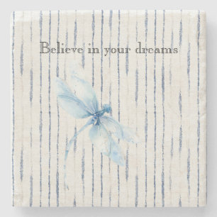 Blauw Witte Strepen Libelle Geloof Stenen Onderzetter