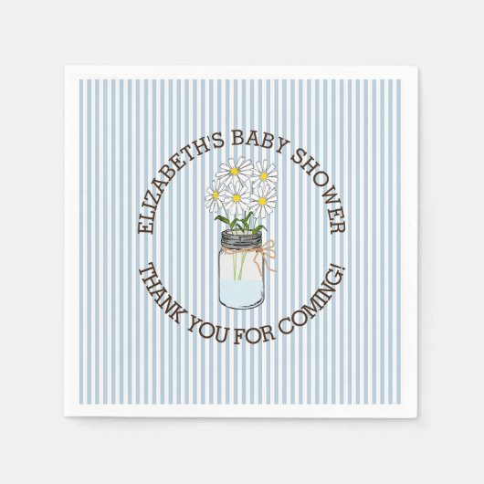 Blauw-witte strepen met Mason Jar Baby shower Servetten (Voorkant)