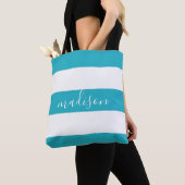 Blauw-witte strepen met naam Typografie Tote Bag (Dichtbij)