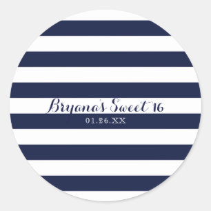 Blauw & Witte Strepen Modern Gestreepte Hulpstukke Ronde Sticker
