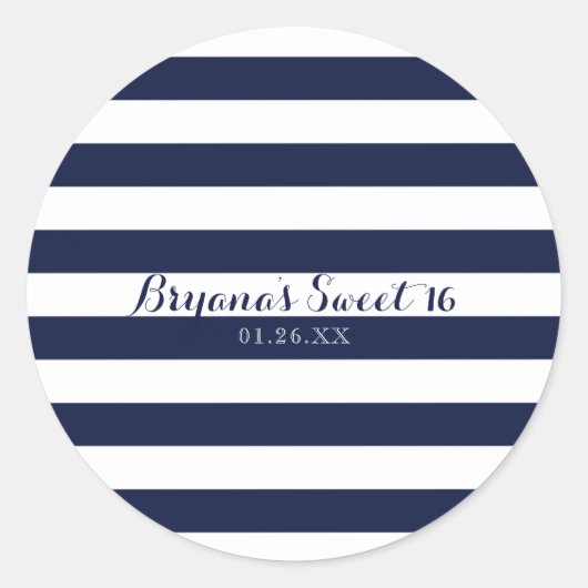 Blauw & Witte Strepen Moderne Gestreepte Douanevor Ronde Sticker (Voorkant)