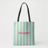 Blauw witte strepen monogram naam tote bag (Voorkant)