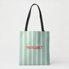 Blauw witte strepen monogram naam tote bag