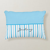 Blauw-witte strepen Naam Accent Kussen (Voorkant)