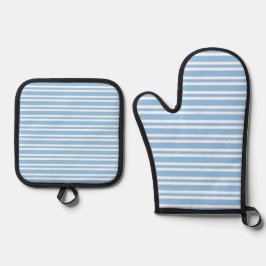 Blauw Witte Strepen Patroon Ovenwant & Pannenlap Set