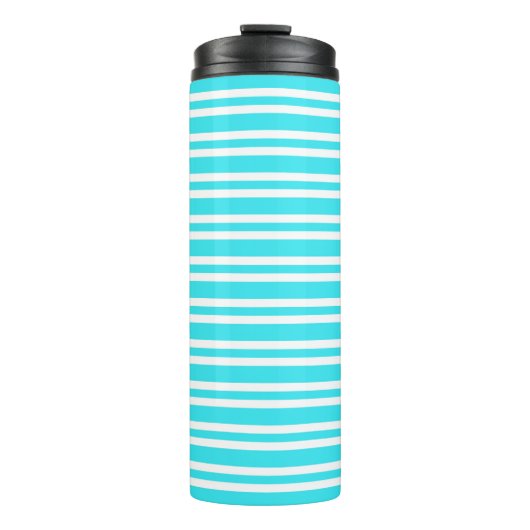 Blauw Witte Strepen Patroon Thermosbeker (Voorkant)