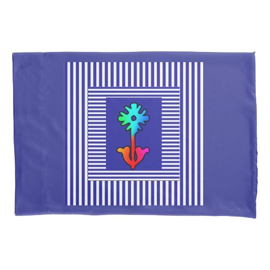 Blauw Witte Strepen Regenboog Bloem  Midden Kussensloop (Voorkant)