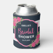 Blauw witte strepen Roze Vrijgezellenfeest Blikjeskoeler (Blikje Voorkant)