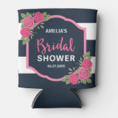 Blauw witte strepen Roze Vrijgezellenfeest Blikjeskoeler (Voorkant)