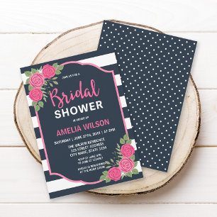 Blauw witte strepen Roze Vrijgezellenfeest Kaart