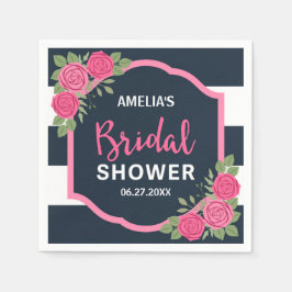 Blauw witte strepen Roze Vrijgezellenfeest Servet