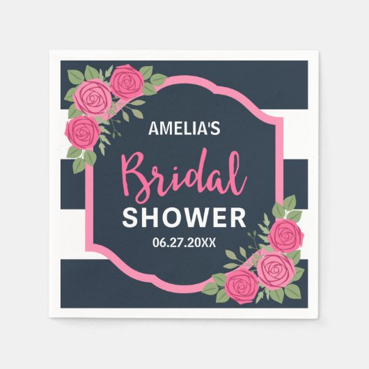 Blauw witte strepen Roze Vrijgezellenfeest Servet (Voorkant)