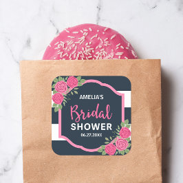 Blauw witte strepen Roze Vrijgezellenfeest Vierkante Sticker