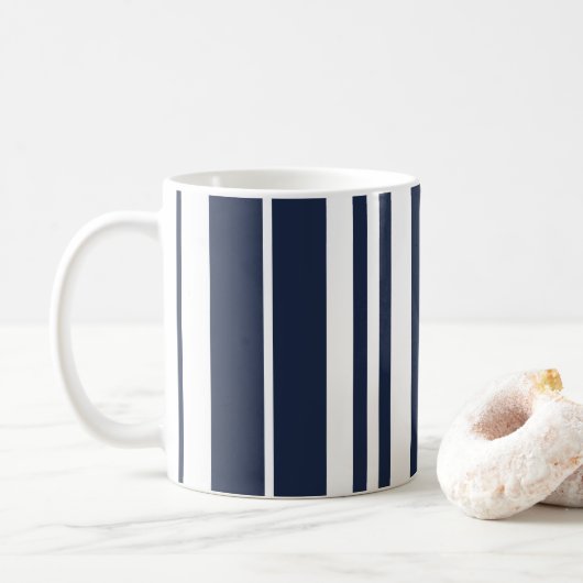 Blauw Witte Strepen Strandhuis Koffiemok (Met donut)