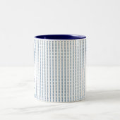 Blauw, witte strepen, strepen, Waterverf kunst Tweekleurige Koffiemok (Center)