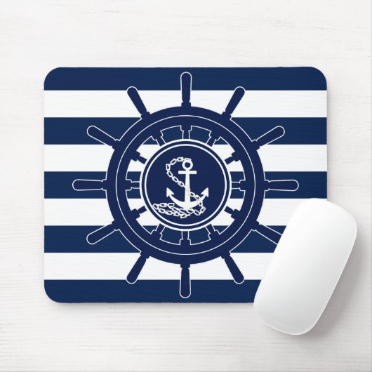 Blauw-witte strepen, symbool voor het anker van he muismat (Met muis)