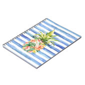 Blauw Witte Strepen Tropisch Bloemmotief Ananas Notitieboek (Linkerzijde)