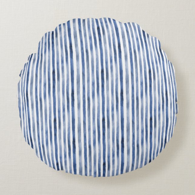 Blauw Witte Strepen Verjaardag  Rond Kussen (Voorkant)
