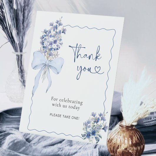 Blauw-witte strik Calla Lily Thank You Table Reclamebord Met Voetstuk