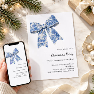 Blauw witte strik Franse toile kerstfeest Kaart