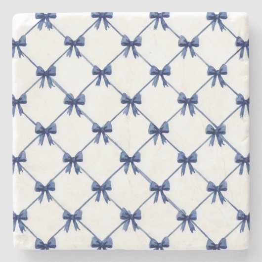 Blauw Witte Strik Kerst Stenen Onderzetter (Voorkant)