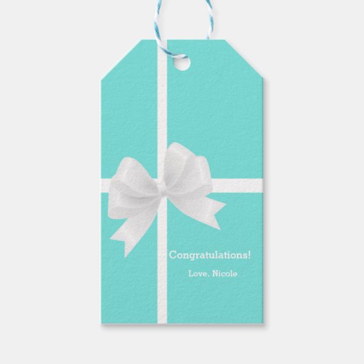 Blauw & Witte Strik Trouw Bruids Cadeautag Cadeaulabel (Voorkant)