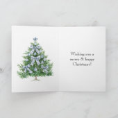 Blauw Witte Strikken Kerstboom Kaart (Binnen)