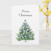 Blauw Witte Strikken Kerstboom Kaart (Gele Bloem)
