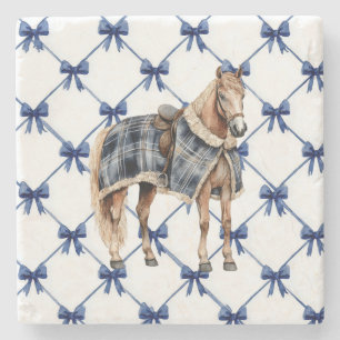 Blauw Witte Strikken Paard Kerst Stenen Onderzetter