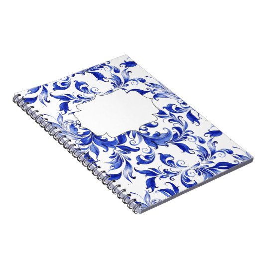 Blauw-witte Swirl Elegant   Notitieboek (Rechterzijde)