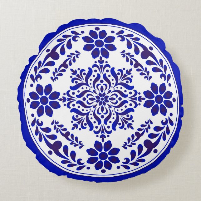 Blauw-witte Talavera Drie Rond Kussen (Voorkant)