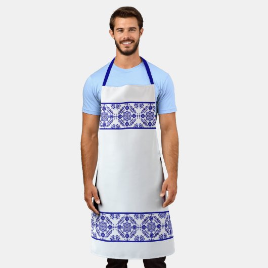 Blauw-witte Talavera Drie Schort (Gedragen)