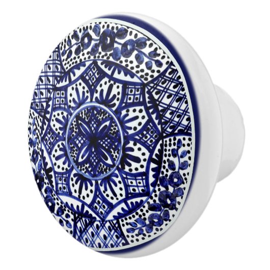 Blauw-witte Talavera Seis Keramische Knop (Rechts)