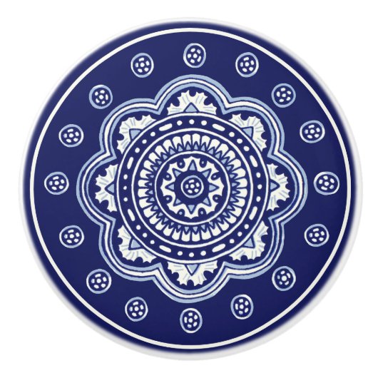 Blauw-witte Talavera Vijf Keramische Knop (Voorkant)