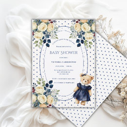 Blauw & Witte Teddybeer Kleine Dame Vintage Kaart