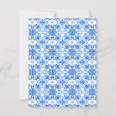 Blauw witte tegel artistiek save the date (Achterkant)