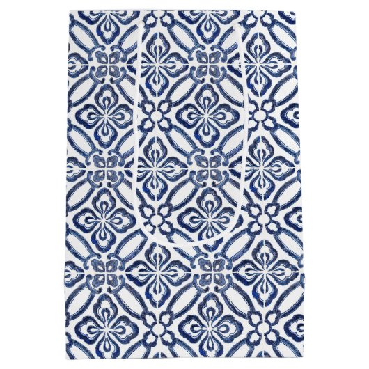 Blauw-witte Tegel kleurrijke Citrus bruiloft douch Medium Cadeauzakje (Achterkant)