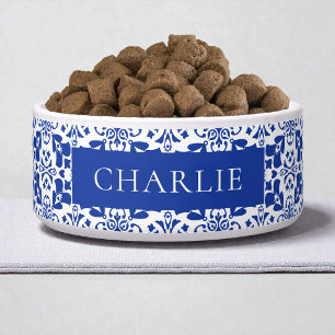 Blauw Witte Tegelpatroon Elegante Gepersonaliseerd Voerbakje