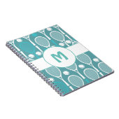 Blauw & Witte Tennisrackets Ballen Speler Naam Sch Notitieboek (Rechterzijde)